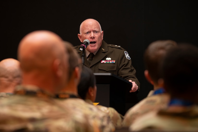 18th Theater Medical Command Commanding General U.S. Army Maj. Gen. E. Darwin Cox briefs medical posture advancements in the Indo-Pacific region during Land Forces Pacific (LANPAC) Symposium and Exposition 2025. LANPAC is the premier forum for land power discussions in the Indo-Pacific region. Hosted by the Association of the United States Army (AUSA) and supported by U.S. Army Pacific (USARPAC), LANPAC 2025 brings together representatives from more than 30 Indo-Pacific nations, including a dozen Chiefs of Armies, to address critical security challenges and how to solve complex challenges in the region with members of academia and industry. LANPAC builds trust by fostering dialogue, enabling collaboration, and sharing innovative solutions that enhance joint and multinational readiness.