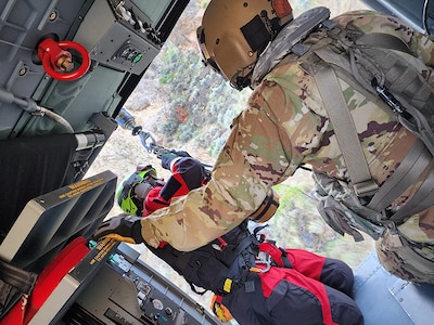The Idaho Army National Guard’s State Aviation Group, working with the Boise Fire Department, assisted in the rescue of two rafters on the Owyhee River in Malheur County, Oregon, May 15.