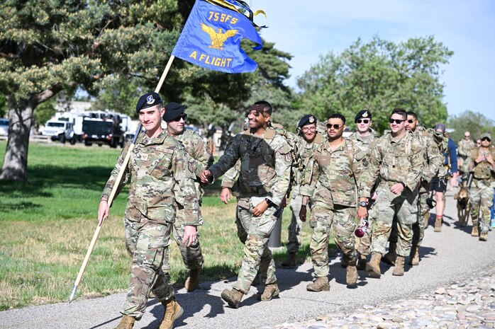 Several airmen marching