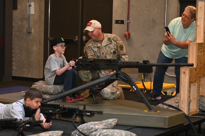 More than 200 kids of Pennsylvania Department of Military and Veterans Affairs and Pennsylvania National Guard employees toured Fort Indiantown Gap May 15, 2025, for Take Your Child to Work Day. (Pennsylvania National Guard photo by Brad Rhen)