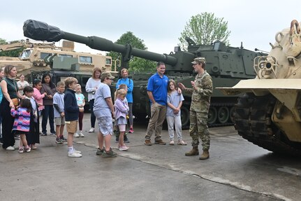 More than 200 kids of Pennsylvania Department of Military and Veterans Affairs and Pennsylvania National Guard employees toured Fort Indiantown Gap May 15, 2025, for Take Your Child to Work Day. (Pennsylvania National Guard photo by Brad Rhen)