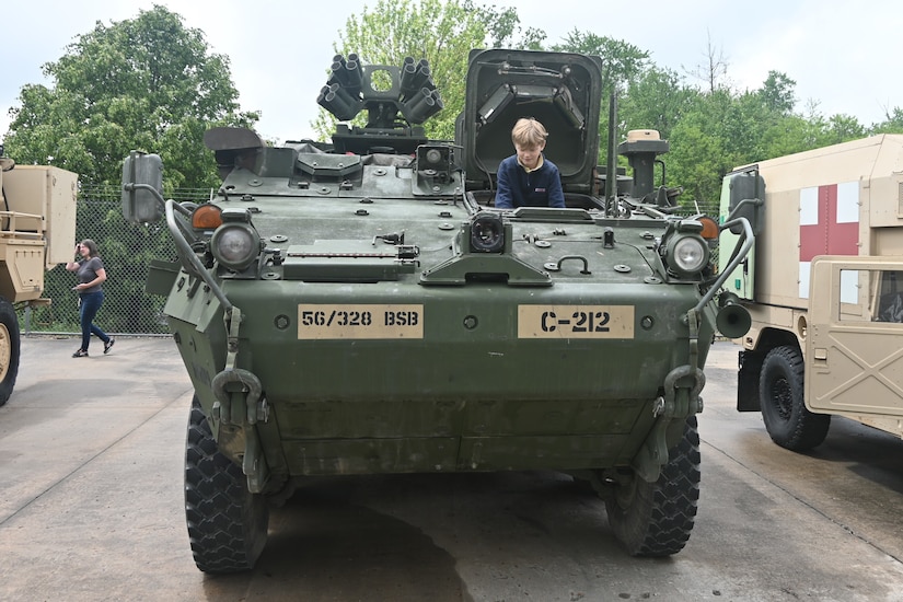 More than 200 kids of Pennsylvania Department of Military and Veterans Affairs and Pennsylvania National Guard employees toured Fort Indiantown Gap May 15, 2025, for Take Your Child to Work Day. (Pennsylvania National Guard photo by Brad Rhen)