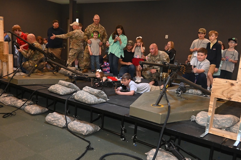 More than 200 kids of Pennsylvania Department of Military and Veterans Affairs and Pennsylvania National Guard employees toured Fort Indiantown Gap May 15, 2025, for Take Your Child to Work Day. (Pennsylvania National Guard photo by Brad Rhen)