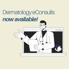 graphic of a medical provider in a computer screen advertising new eConsult option for dermatology concerns