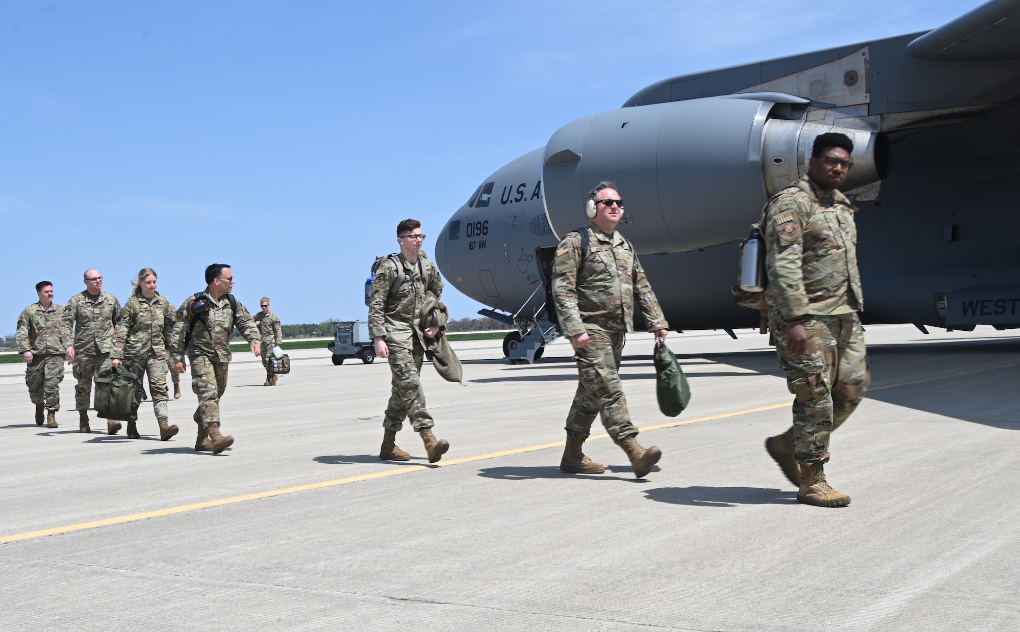 Airmen assigned to the 175th Wing, Maryland Air National Guard arrive at Volk Field Combat Readiness Training Center, Wisconsin, May 7, 2025 for Combat Search and Rescue training. Combat Search and Rescue, or CSAR, is one of the three primary functions of the A-10C Thunderbolt II, which also conducts close air support missions and airborne forward air control.  (U.S. Air National Guard photo by Senior Master Sgt. Chris Schepers)