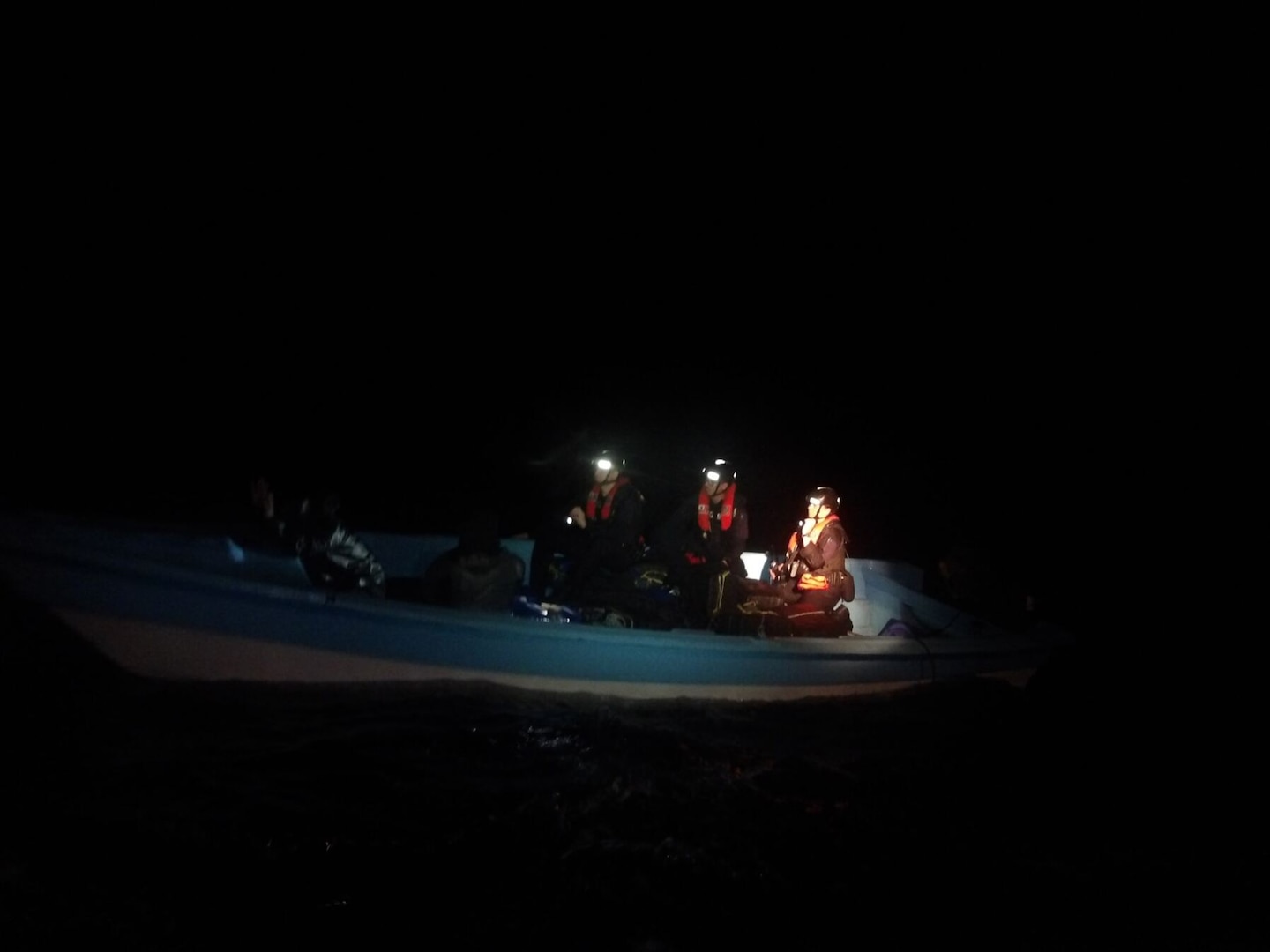 A law enforcement boat crew assigned to U.S. Coast Guard Cutter Calhoun (WMSL 759) interdicts a vessel suspected of smuggling narcotics, seizing approximately 1,371 pounds of cocaine in the Caribbean Sea, May 5, 2025. USCGC Calhoun’s crew offloaded approximately 19,055 pounds of cocaine and marijuana, worth an estimated $140.9 million, on Friday, 16 May, in Fort Lauderdale. (U.S. Coast Guard photo)
