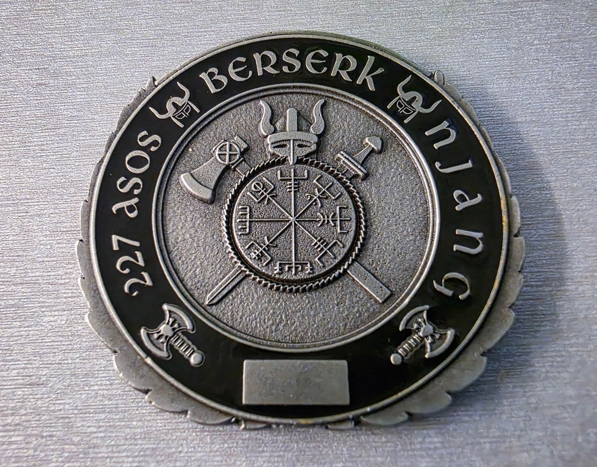 Photo of a U.S. Air Force TACP challenge coin from the 227th Air Support Operations Squadron is displayed at the 177th Fighter Wing of the New Jersey Air National Guard in Egg Harbor Township, N.J., May 15, 2025 (U.S. Air National Guard photo by Andrew J. Moseley)