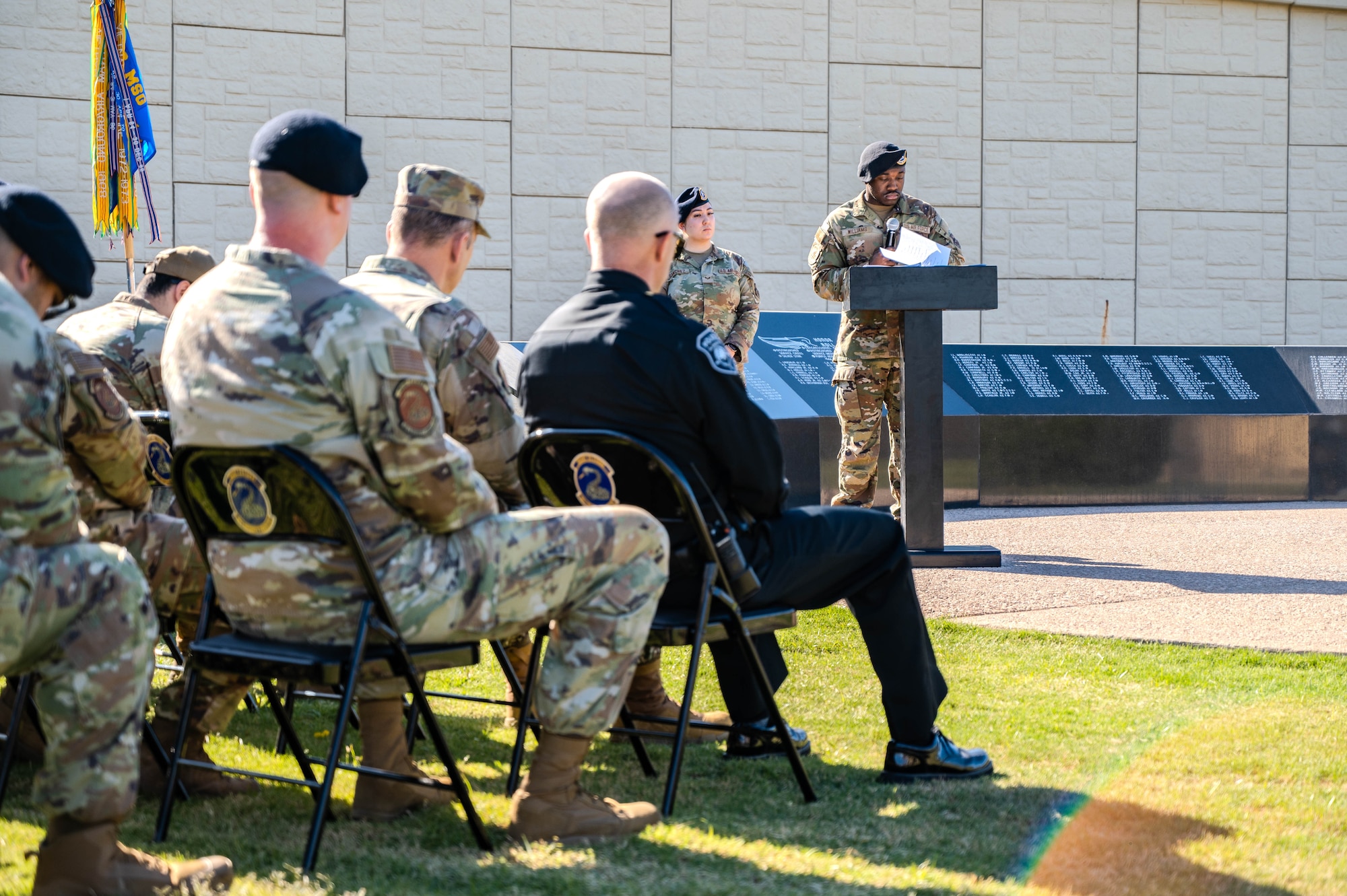 U.S. Air Force Staff Sgt. Alexander Williams, 56th Security Forces Squadron defender, recites opening remarks at Luke Air Force Base’s National Police Week closing ceremony