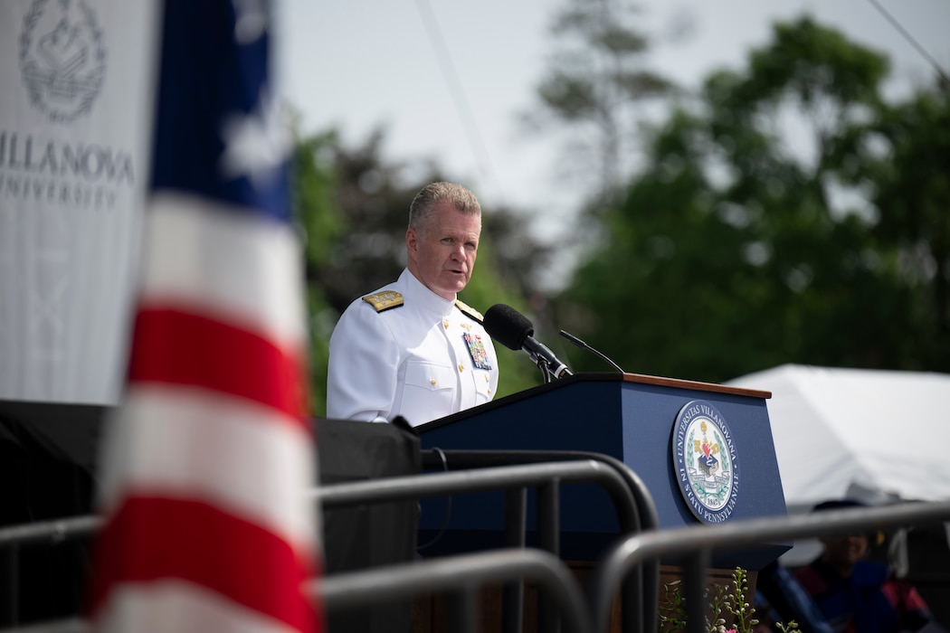Adm. Samuel J. Paparo, commander of U.S. Indo-Pacific Command and Villanova alum, addressed the 2025 graduating class in a commencement speech at Villanova University, May 16, 2025.