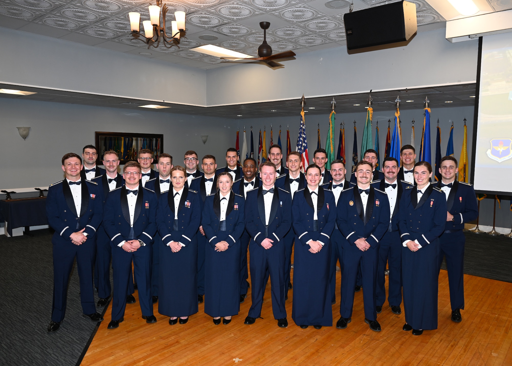 The first graduating class from the Future Undergraduate Pilot Training model pose for a group photo before the start of the official graduation ceremony.