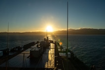 The U.S. 7th Fleet flagship USS Blue Ridge (LCC 19) arrives in Wellington, New Zealand, May 16, 2025.