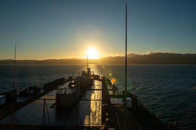 The U.S. 7th Fleet flagship USS Blue Ridge (LCC 19) arrives in Wellington, New Zealand, May 16, 2025.