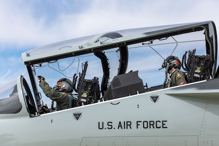 U.S. Air Force Lt. Gen. Brian S. Robinson, commander of Air Education and Training Command, made history as the first non-test pilot to fly the T-7A Red Hawk. (U.S. Air Force photo / Jennifer Healy)