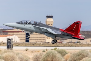 U.S. Air Force Lt. Gen. Brian S. Robinson, commander of Air Education and Training Command (AETC), made history as the first non-test pilot to fly the T-7A Red Hawk. (U.S. Air Force photo / CJ Raterman)