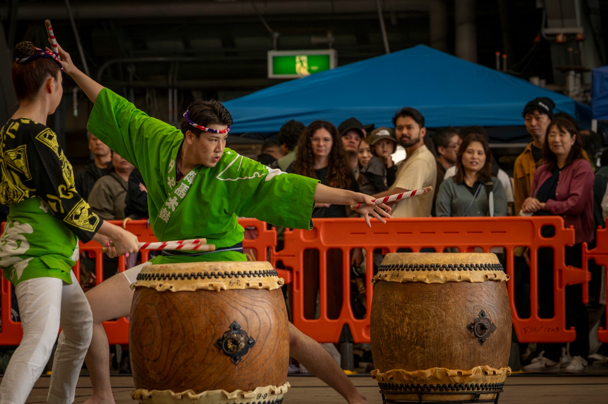 Drummers perform.