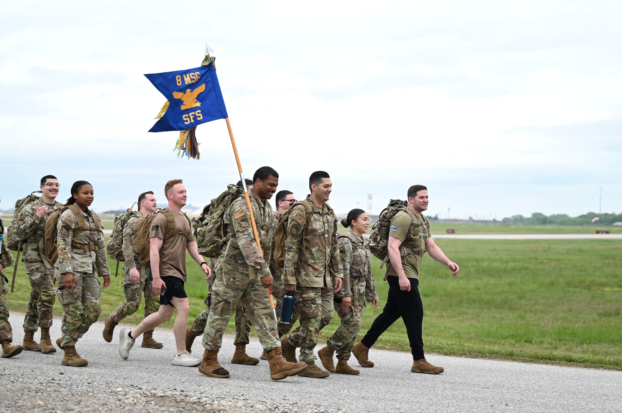 Members assigned to the 8th Security Forces Squadron participate in a ruck during police week at Kunsan Air Base, Republic of Korea, May 16, 2025. Police Week honors and commemorates the lives of those lost in the line of duty.