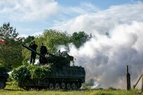 JMRC's opposing force identify potential threats from 1st Battalion, 67th Armored Regiment as part of the Transforming in Contact Initiative during Exercise Combined Resolve 25-2, May 17, 2025 in Hohenfels, Germany. (U.S. Army National Guard photo by Spc. Deliah Cottle).