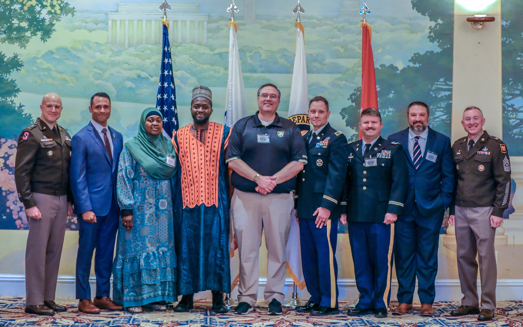 Lt. Gen. Jon Stubbs and Command Sgt. Maj. Brian Kendrick attended a reception on May 14, 2025, at Joint Base Myer-Henderson Hall honoring the nominees and winners of the 2024 Secretary of Defense Freedom Award from the Employer Support of the Guard and Reserve program.