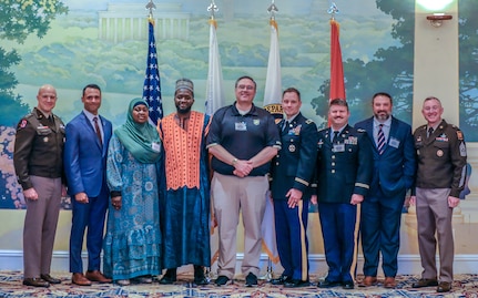 Lt. Gen. Jon Stubbs and Command Sgt. Maj. Brian Kendrick attended a reception on May 14, 2025, at Joint Base Myer-Henderson Hall honoring the nominees and winners of the 2024 Secretary of Defense Freedom Award from the Employer Support of the Guard and Reserve program.
