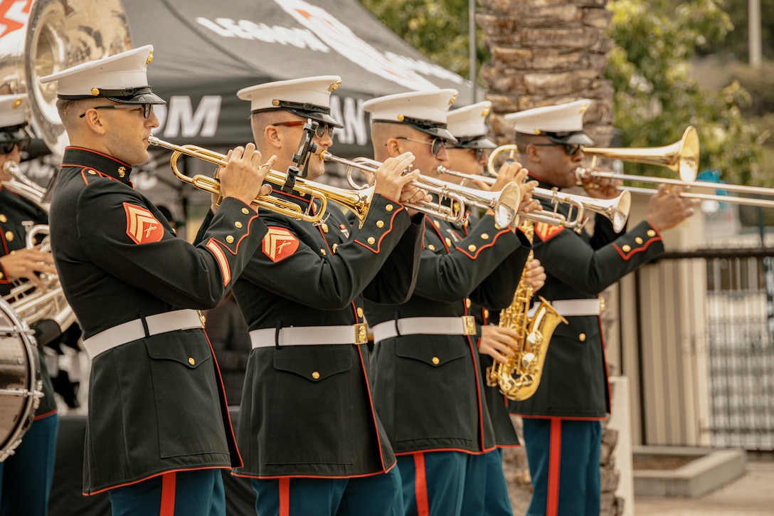 Marines performing music at a rugby match