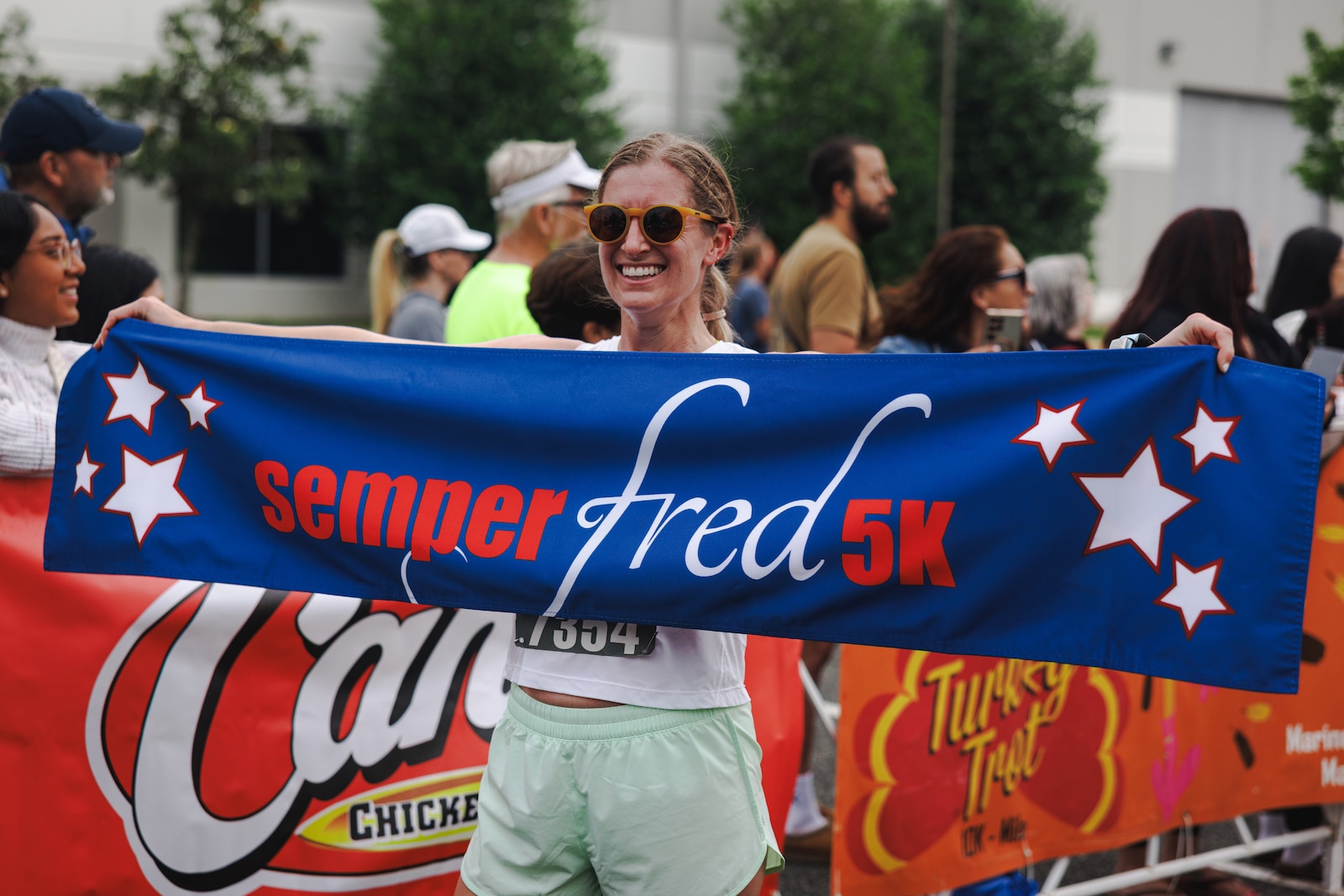 Claire Knowlton, a native of Washington D.C., the female first-place finisher, poses for a photo at the 2025 Semper Fred 5K race in Fredericksburg, Virginia, May 17, 2025. The Semper Fred 5k is a family-friendly, all ages event in historic Fredericksburg, the day before the Marine Corps Historic Half. (U.S. Marine Corps photo by Lance Cpl. Braydon Rogers)