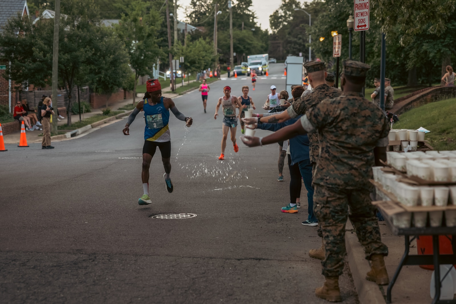 Jonathan Ladson, a native of Virginia, runs in the 2025 Marine Corps Historic Half in Fredericksburg, Virginia, May 18, 2025. The Historic Half is a 13.1-mile race weaved throughout Historic Downtown Fredericksburg, home to over 200 stores and several historic sites. The race generates community goodwill, fosters public relations, and increases advocacy for individual health while emphasizing the Marine Corps’ warrior ethos. (U.S. Marine Corps photo by Lance Cpl. Ethan Miller)