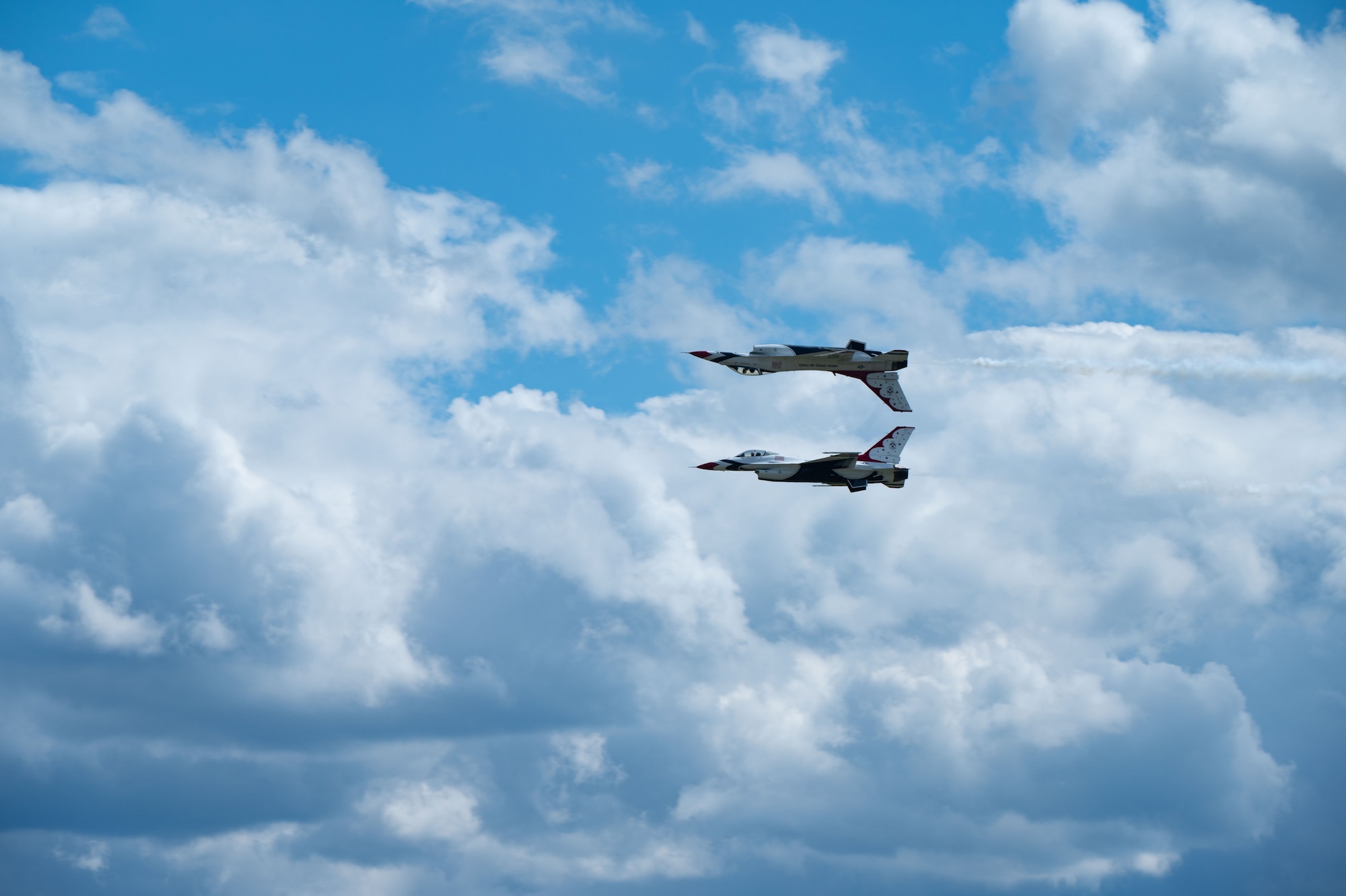 The U.S. Air Force Air Demonstration Squadron “Thunderbirds” perform one of many maneuvers throughout the 2025 Power in the Pines Open House and Airshow.