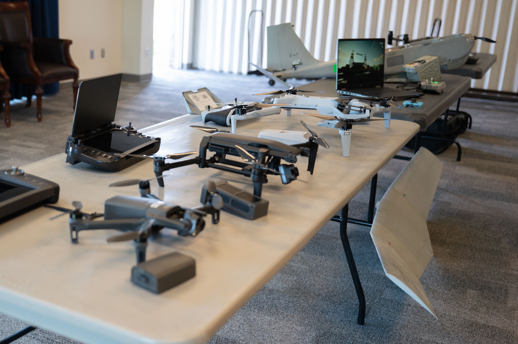 The 102nd Intelligence Wing Emergency Management Office facilitates Drone Awareness and Threat Picture training on Otis Air National Guard Base, Massachusetts, May 2, 2025. The goal of the training was to provide emergency personnel with the knowledge and skills necessary to detect, identify, track, assess, respond to and report unmanned aircraft system activity.