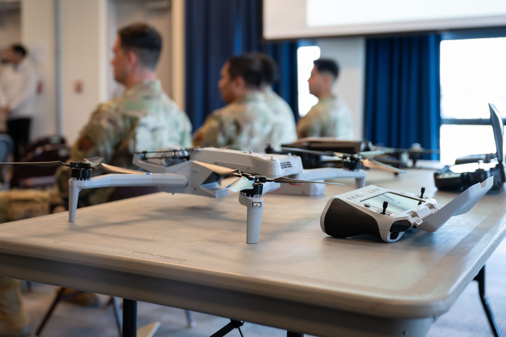 The 102nd Intelligence Wing Emergency Management Office facilitates Drone Awareness and Threat Picture training on Otis Air National Guard Base, Massachusetts, May 2, 2025. The goal of the training was to provide emergency personnel with the knowledge and skills necessary to detect, identify, track, assess, respond to and report unmanned aircraft system activity.