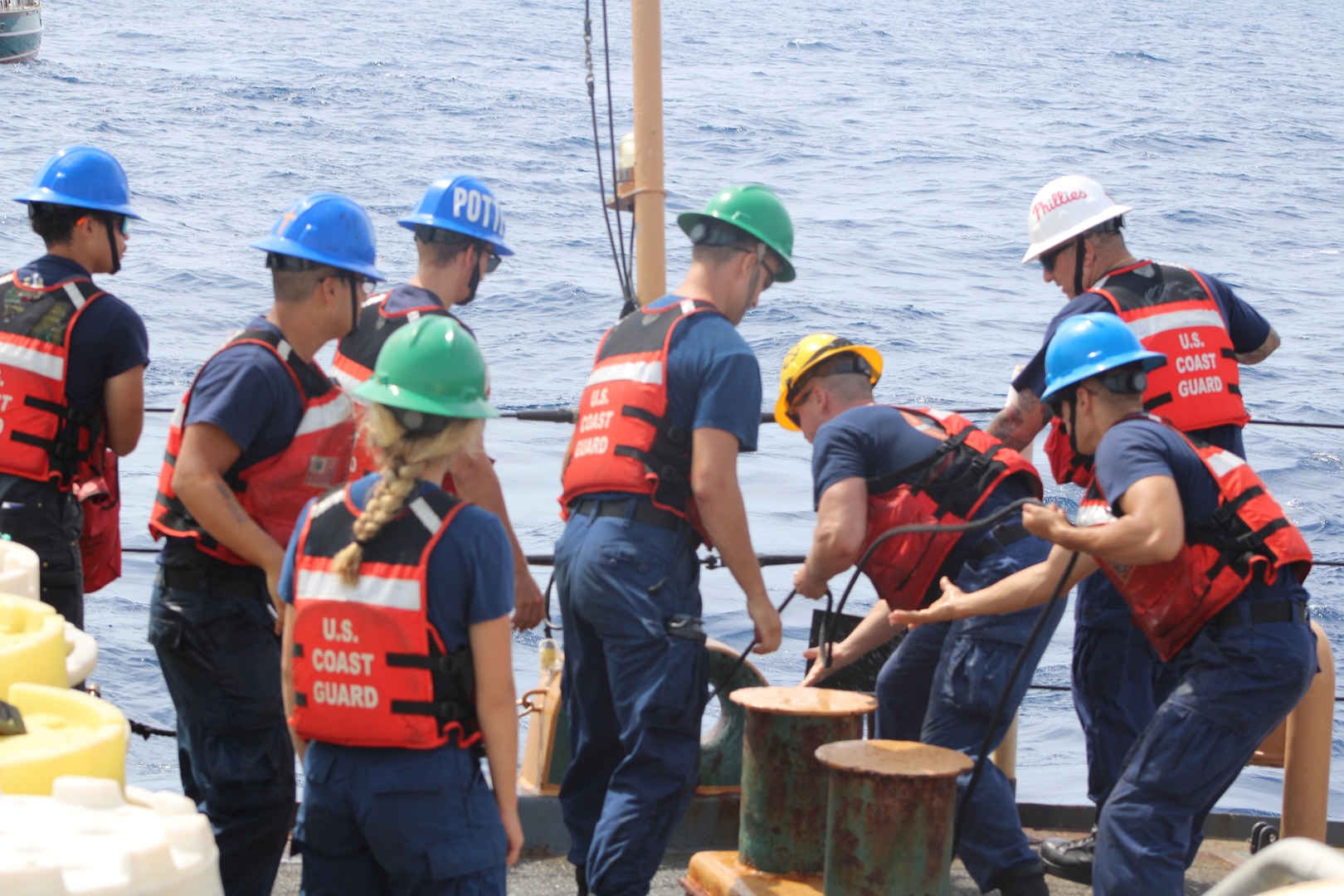 The crew of Coast Guard Cutter Forward (WMEC 911) rescued two people and their disabled 60-foot sailboat nearly 90 miles offshore Charleston, South Carolina, May 17, 2025. Forward's crew towed the sailboat to coastal waters, where a Coast Guard Station Charleston boat crew and a commercial salvage vessel took over and safely transported the two sailors and their boat to shore. (U.S. Coast Guard photo by Petty Officer 2nd Class Alexander Mclemore)