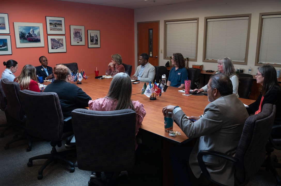 Fern Sumpter Winbush, principal deputy director for the Defense POW/MIA Accounting Agency, meets with employees from the Washington state Department of Veterans Affairs, Olympia, Washington on May 1, 2025.