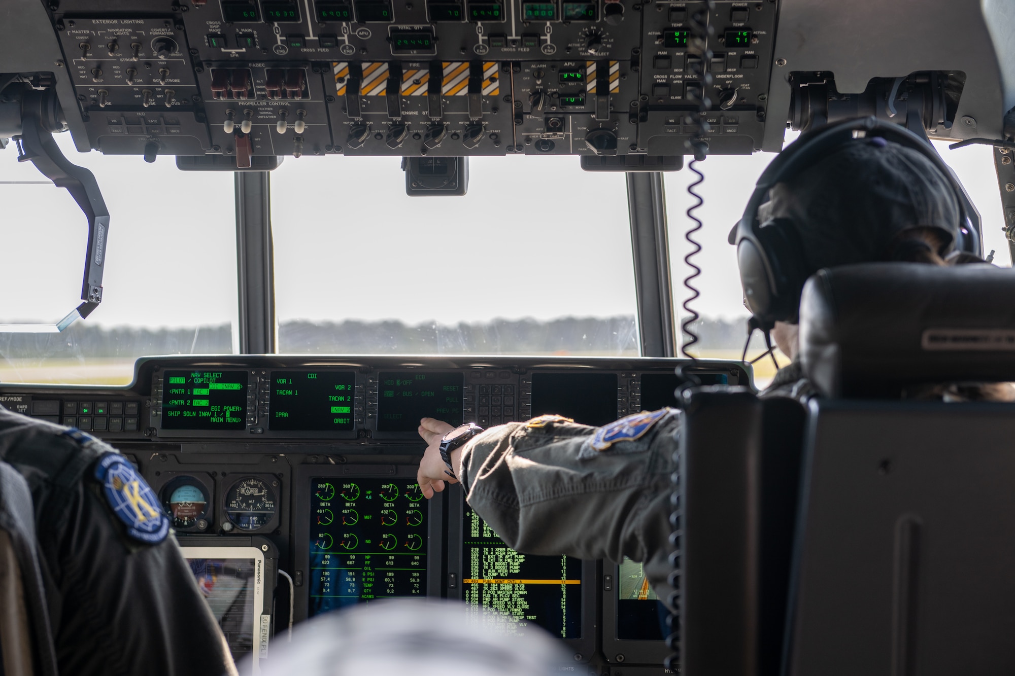 A U.S. Air Force HC-130J Combat King II pilot assigned to the 71st Rescue Squadron prepares to take off at Moody Air Force Base, Georgia, May 1, 2025. During the flight the pilots would have to perform multiple simulated evasive maneuvers and operate at a low altitude to minimize detection. (U.S. Air Force photo by Airman 1st Class Iain Stanley)