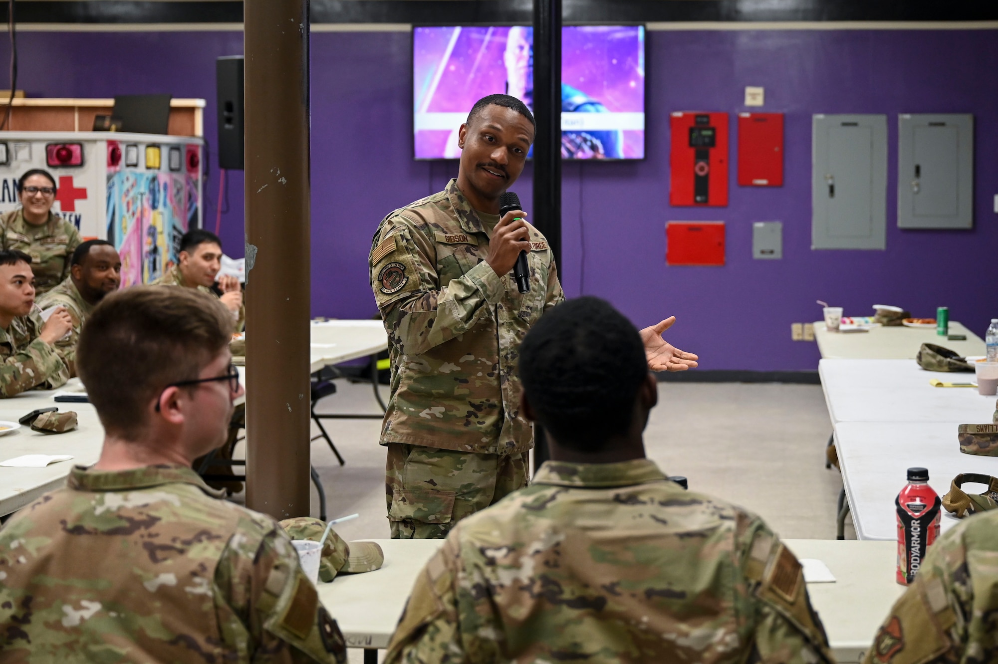 U.S. Air Force Master Sgt. Aaron Gibson, 8th Operational Support Team mental health technician, teaches a toxic leadership professional development course to 8th Medical Group Airmen at Kunsan Air Base, Republic of Korea, May 8, 2025. This course offered a different perspective from conventional leadership programs by emphasizing the pitfalls and behaviors to avoid as a leader.