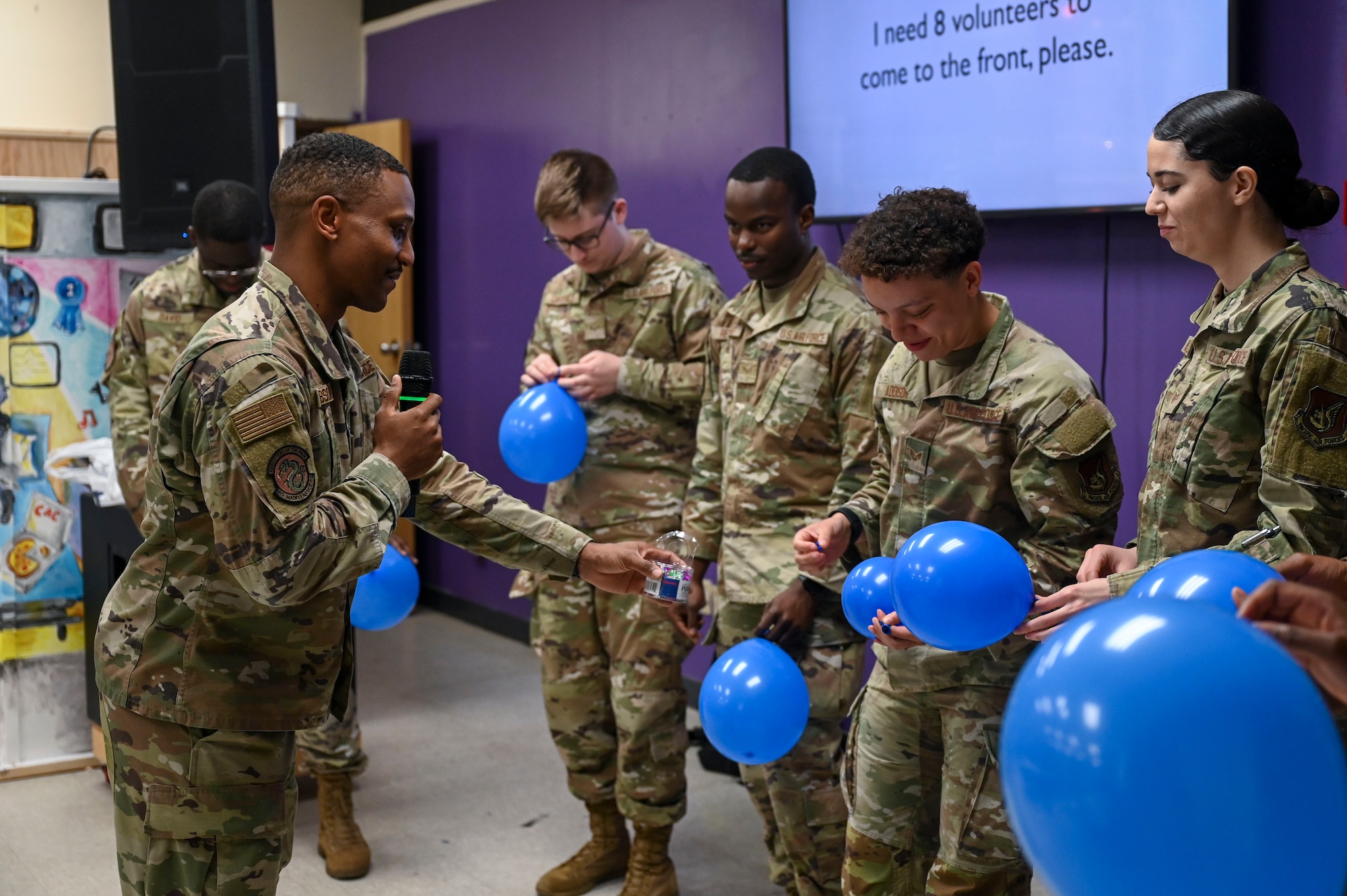 U.S. Air Force Master Sgt. Aaron Gibson, 8th Operational Support Team mental health technician, leads an activity during a toxic leadership professional development course at Kunsan Air Base, Republic of Korea, May 8, 2025. Gibson, normally a U.S. Air Force reservist, arrived at Kunsan February of 2025 after volunteering for a 170 day manning assist opportunity.