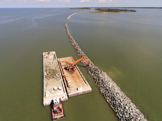 Aerial view of Mid-Chesapeake Bay Island project construction, May 2025.