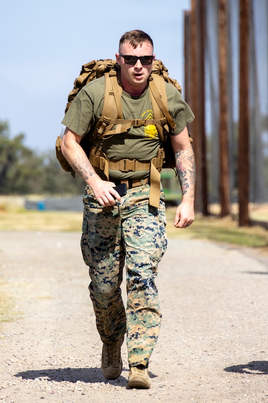 U.S. Marine Corps Sgt. Koby Karl, the special reaction team leader with the Provost Marshal’s Office, Marine Corps Air Station Miramar, participates in a 5k ruck race for Law Enforcement Appreciation Week on MCAS Miramar, California, May 15, 2025.
