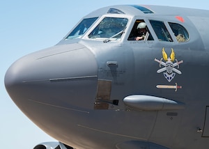 A U.S. Air Force B-52H Stratofortress assigned to the 23rd Expeditionary Bomb Squadron taxis after landing in support of Bomber Task Force Europe (BTF) at Morón Air Base, Spain, May 20, 2025. This deployment demonstrates the U.S. Air Force’s ability to operate from flexible, dispersed locations while maintaining strategic reach and precision. (U.S. Air Force photo by Senior Airman Kyle Wilson)
