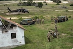 U.S. Army National Guard units assigned to Task Force Tiger perform their culminating training event to medically evacuate Soldiers on Fort Cavazos, Texas, May 14, 2025. This training scenario had units from the 3-238th General Support Aviation Battalion (Michigan), the 101st Public Affairs Detachment (Delaware) and the 328th Military Police Platoon (New Jersey) work together to respond to a vehicle rollover accident with multiple casualties.