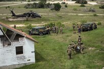 U.S. Army National Guard units assigned to Task Force Tiger perform their culminating training event to medically evacuate Soldiers on Fort Cavazos, Texas, May 14, 2025.