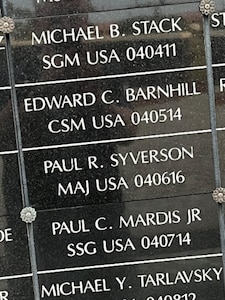 Maj. Paul Syverson III was assigned to the 5th Special Forces Group, Fort Campbell, Kentucky. He was killed on June 16, 2004, during a mortar attack, when mortar rounds hit his camp in Balad, Iraq. Simms recently honored Syverson's memory by visiting his dedicated brick at Special Operations Command Memorial at MacDill AFB, a testament to the enduring impact of sacrifice.