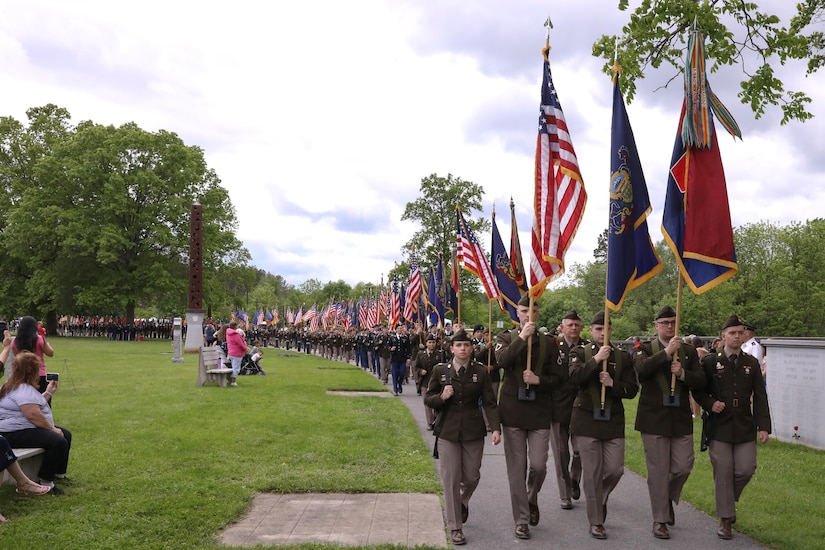 The 28th Infantry Division held its annual memorial ceremony in Boalsburg, Pennsylvania, May 18, 2025. Every year Soldiers from the 28th Infantry Division participate in an annual memorial ceremony at the 28th Division Shrine on the grounds of the Pennsylvania Military Museum in Boalsburg to recognize the fallen and their Gold Star families, along with the strength and honor that comes with the 28th Infantry Division. (U.S. Army National Guard photo by Staff Sgt. Kenneth Shirk)