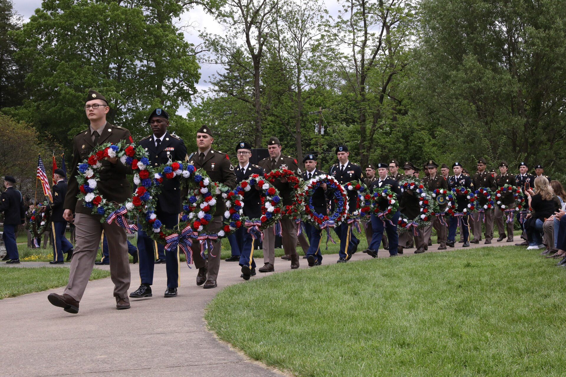 The 28th Infantry Division held its annual memorial ceremony in Boalsburg, Pennsylvania, May 18, 2025. Every year Soldiers from the 28th Infantry Division participate in an annual memorial ceremony at the 28th Division Shrine on the grounds of the Pennsylvania Military Museum in Boalsburg to recognize the fallen and their Gold Star families, along with the strength and honor that comes with the 28th Infantry Division. (U.S. Army National Guard photo by Staff Sgt. Kenneth Shirk)