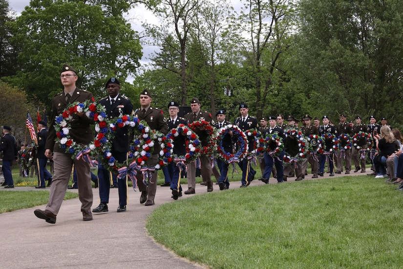 The 28th Infantry Division held its annual memorial ceremony in Boalsburg, Pennsylvania, May 18, 2025. Every year Soldiers from the 28th Infantry Division participate in an annual memorial ceremony at the 28th Division Shrine on the grounds of the Pennsylvania Military Museum in Boalsburg to recognize the fallen and their Gold Star families, along with the strength and honor that comes with the 28th Infantry Division. (U.S. Army National Guard photo by Staff Sgt. Kenneth Shirk)
