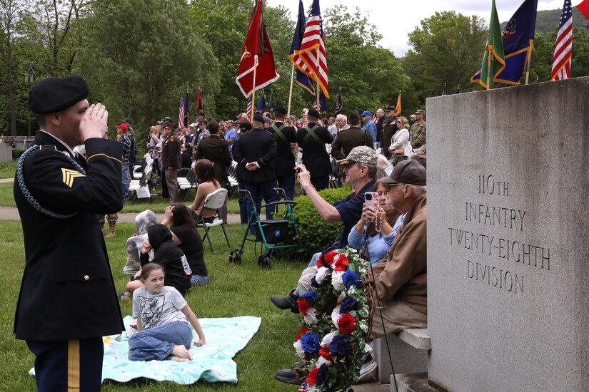 The 28th Infantry Division held its annual memorial ceremony in Boalsburg, Pennsylvania, May 18, 2025. Every year Soldiers from the 28th Infantry Division participate in an annual memorial ceremony at the 28th Division Shrine on the grounds of the Pennsylvania Military Museum in Boalsburg to recognize the fallen and their Gold Star families, along with the strength and honor that comes with the 28th Infantry Division. (U.S. Army National Guard photo by Staff Sgt. Kenneth Shirk)