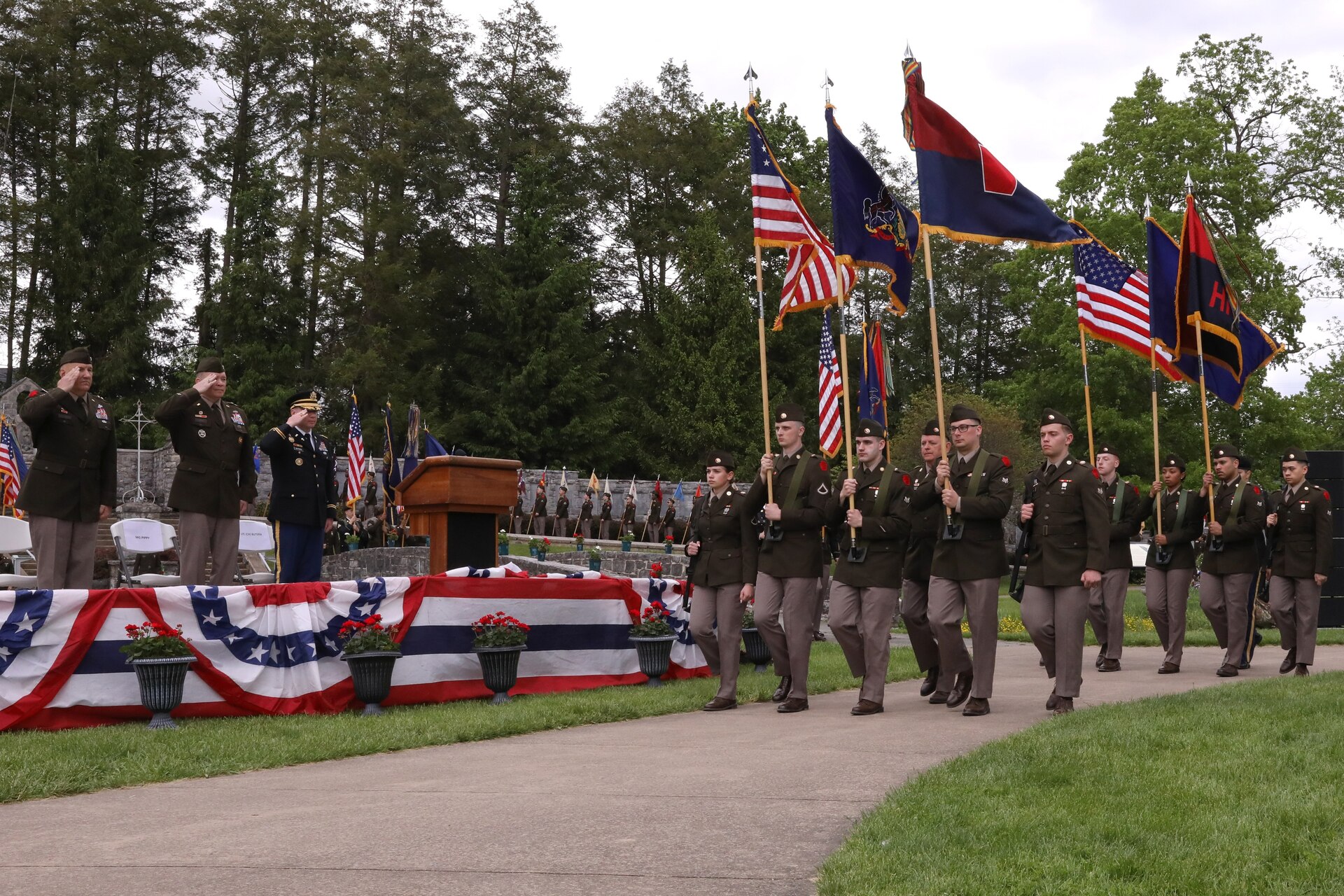 The 28th Infantry Division held its annual memorial ceremony in Boalsburg, Pennsylvania, May 18, 2025. Every year Soldiers from the 28th Infantry Division participate in an annual memorial ceremony at the 28th Division Shrine on the grounds of the Pennsylvania Military Museum in Boalsburg to recognize the fallen and their Gold Star families, along with the strength and honor that comes with the 28th Infantry Division. (U.S. Army National Guard photo by Staff Sgt. Kenneth Shirk)