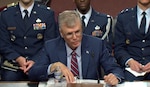 Air Force Secretary Troy Meink testifies before the Senate Armed Services Committee during a posture hearing in Washington, May 20, 2025. Meink highlighted the critical balance between current readiness and future military capabilities for the service.