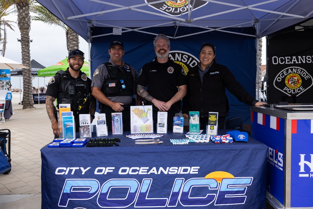 Members of the Oceanside Police pose for a photo at the annual Operation Appreciation at the Oceanside Pier Amphitheater in Oceanside, Calif., May 17, 2025. The Oceanside Chamber of Commerce brought local businesses and Oceanside residents together for an Armed Forces Day celebration to recognize the military personnel stationed on Marine Corps Base Camp Pendleton. (U.S. Marine Corps photo by Lance Cpl. Jeslianne A. Torres)
