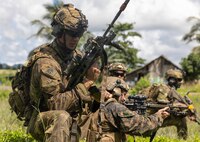 U.S. Marines with 2nd Battalion, 1st Marine Regiment, Marine Rotational Force – Darwin 25.3, and Australian Army soldiers with 5th/7th Battalion, The Royal Australian Regiment, fire their weapons during a Maritime Key Terrain Security Operations event, in support of Exercise Balikatan 25 near Puerto Princesa, Palawan, Philippines May 5, 2025. Balikatan is a longstanding annual exercise between the U.S. and Philippine armed forces designed to strengthen the alliance, showcase the capable combined force, and demonstrate the commitment to regional security and stability. (U.S. Marine Corps photo by Cpl. Keegan Jones)