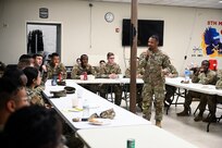 U.S. Air Force Master Sgt. Aaron Gibson, 8th Operational Support Team mental health technician, teaches a toxic leadership professional development course to 8th Medical Group Airmen at Kunsan Air Base, Republic of Korea, May 8, 2025. This course offered a different perspective from conventional leadership programs by emphasizing the pitfalls and behaviors to avoid as a leader.