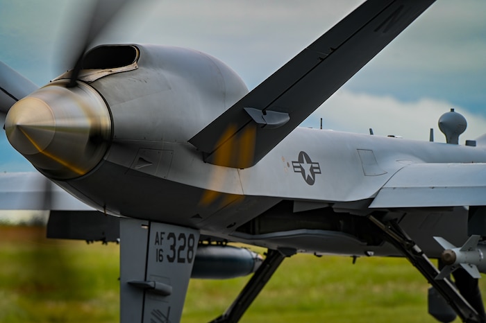An MQ-9 Reaper assigned to the 174th Attack Wing, Syracuse, New York, taxis during Exercise Iron Keystone at Fort Drum, New York, June 10, 2024.